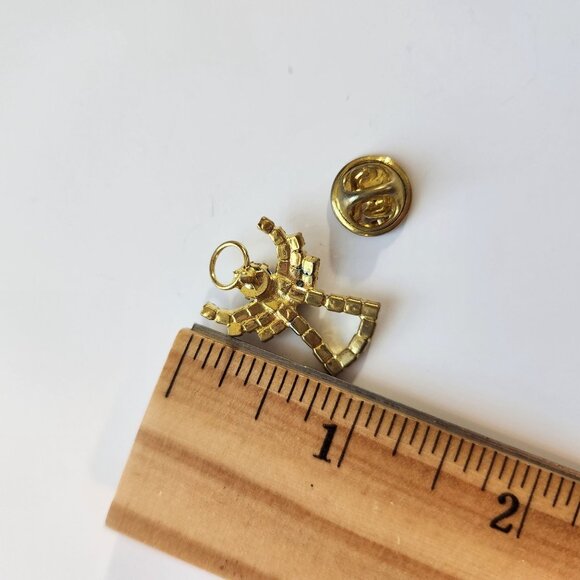 Vintage Angel Brooch Pin Rhinestones Gold-Tone Finish Halo and Bowtie - Picture 5 of 5